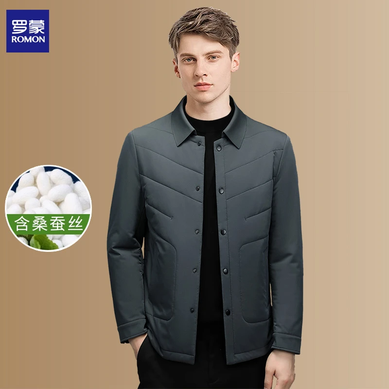 Romon/罗蒙冬季男款羽绒服轻薄翻领时尚保暖轻奢休闲舒适亲肤外套