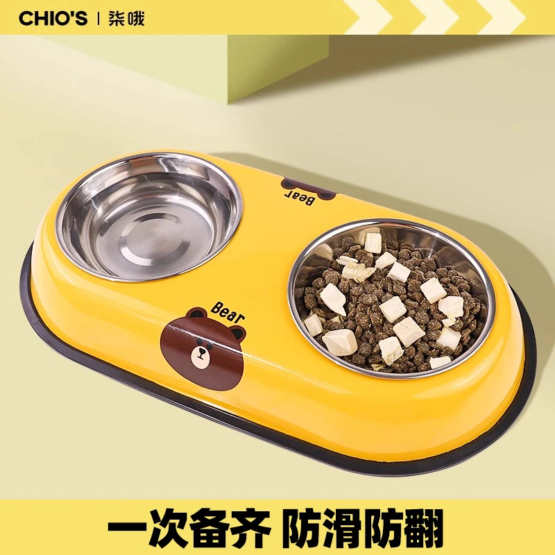 猫咪食盆猫碗猫食盆宠物专用碗狗粮盆小型犬防打翻双碗饮水一体