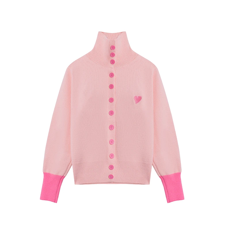 【心心相印】高领爱心刺绣撞色百搭时尚针织衫A2682