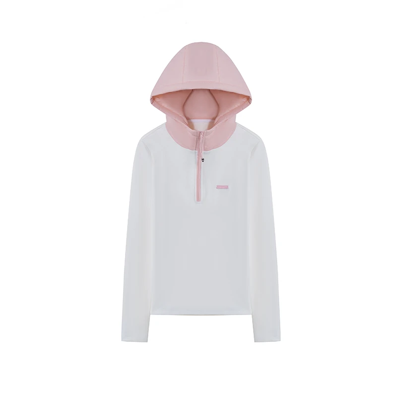 【粉红女郎】磨毛绒半拉链立体撞色帽贴标气质显瘦长袖T恤A2612JJ