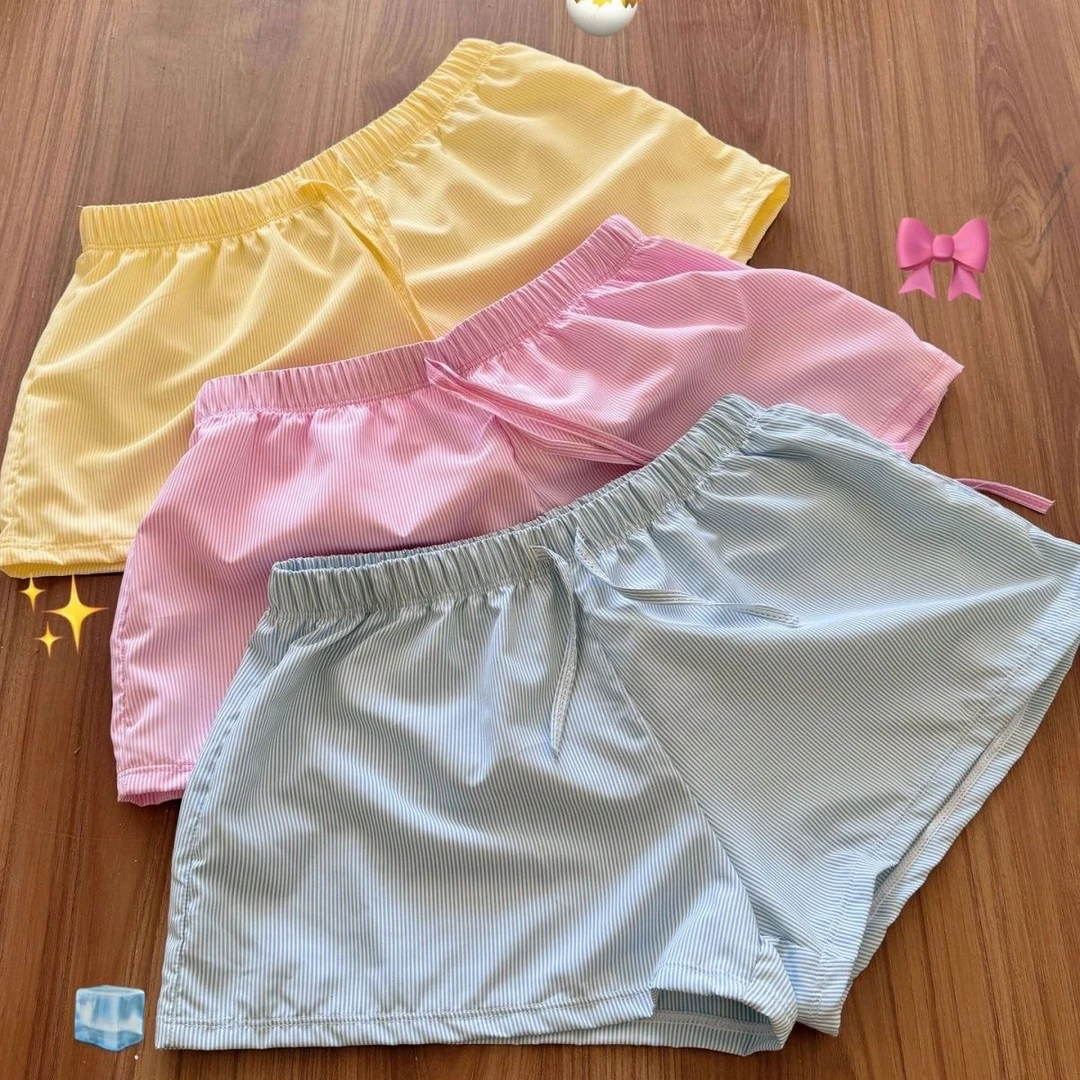 【百搭短裤】韩系简约条纹女夏季新款高腰宽松舒适沙滩短裤可外穿