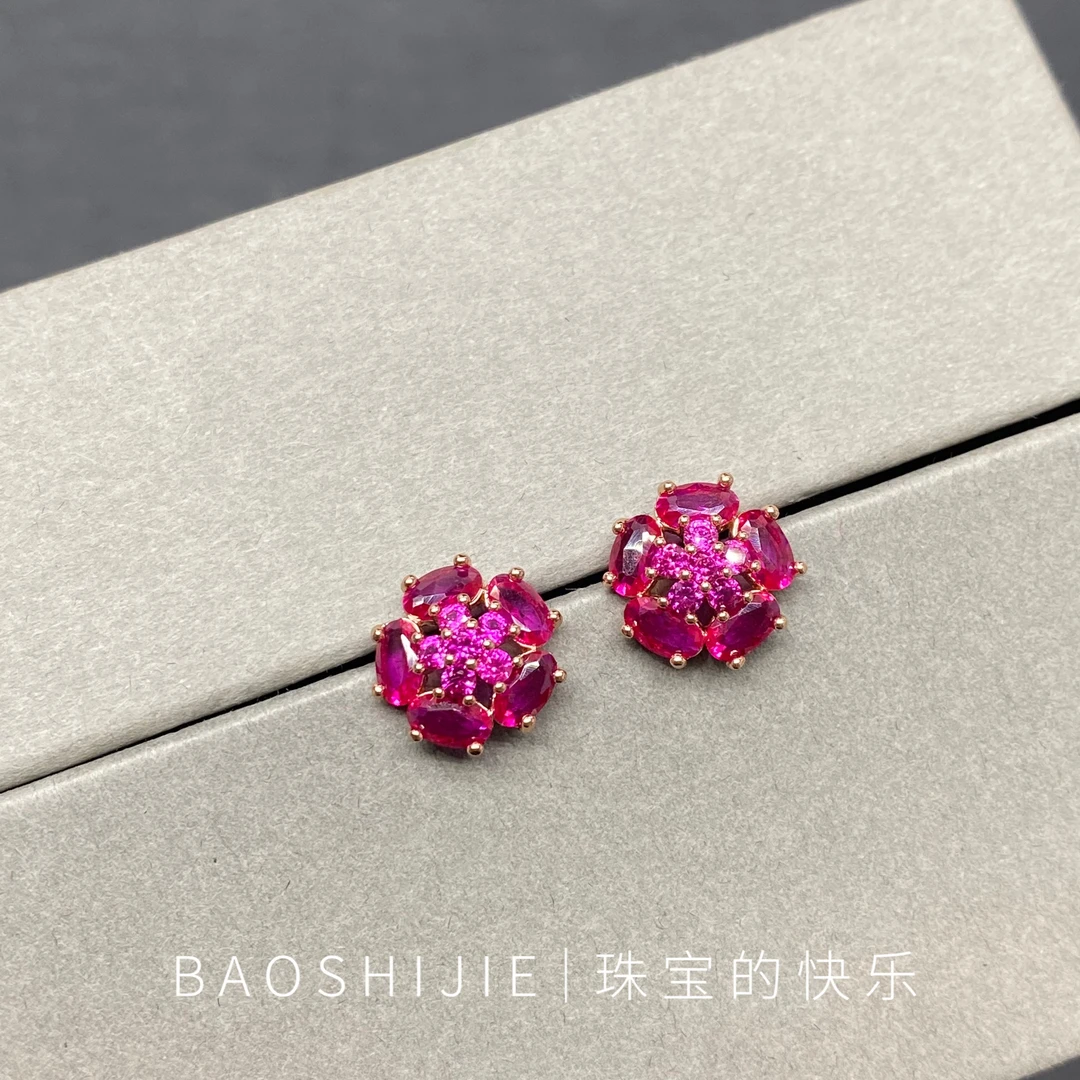 【缅甸矿区甄选】e45/红宝高端定制耳饰