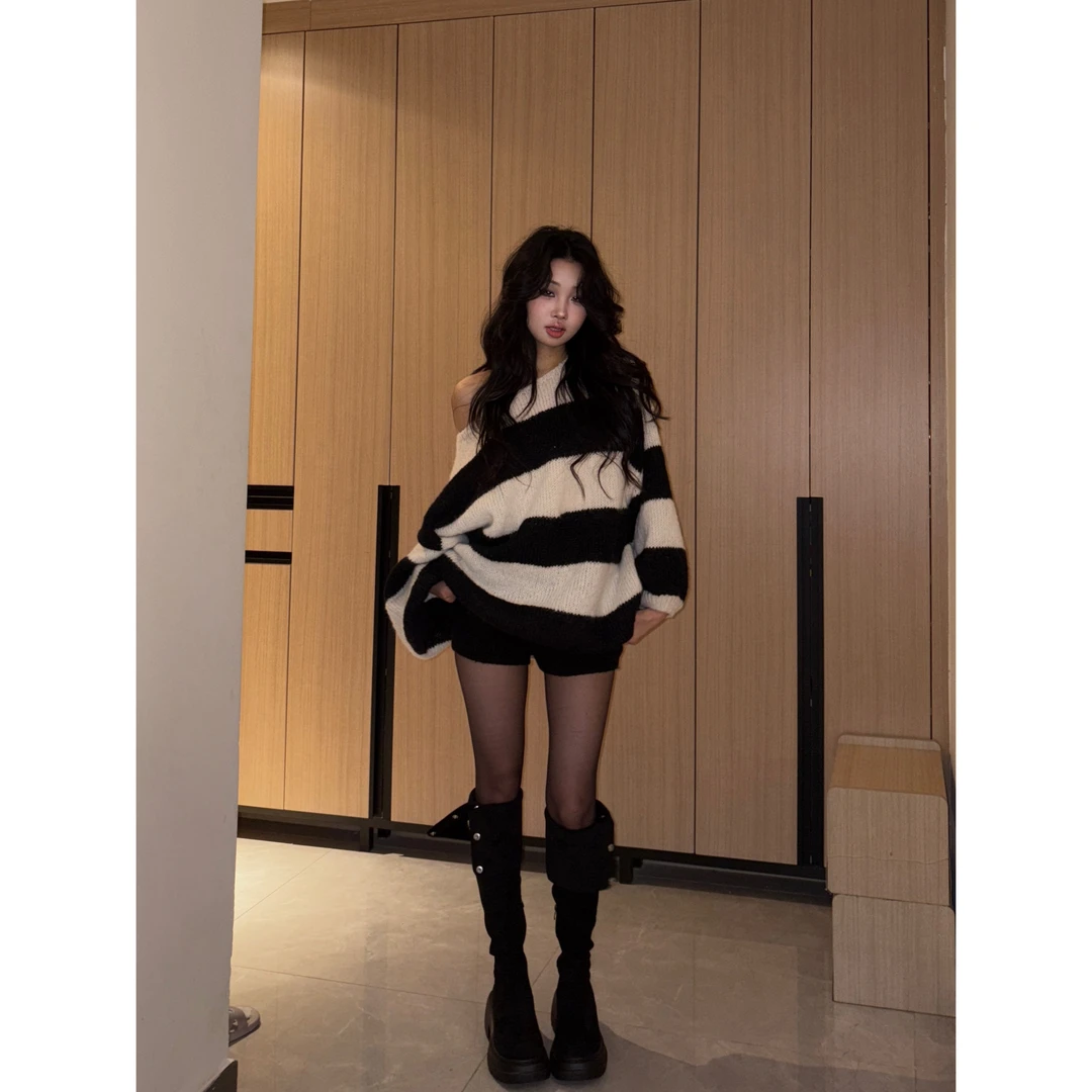 【NO退NO换】“回到2000年”复古秋冬软糯宽松显瘦条纹毛衣