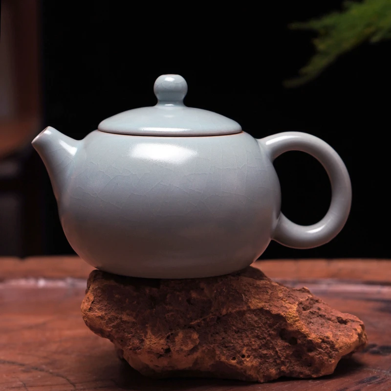 清凉寺汝官窑复烧第一人王国奇老师全手工仿古天青釉西施壶汝瓷