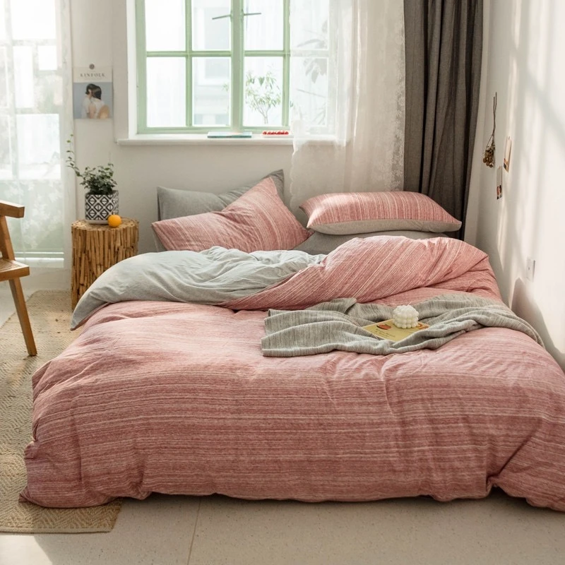 【小赵芯选】全棉双拼针织棉天竺棉段彩双拼【被加枕】小清新三件套