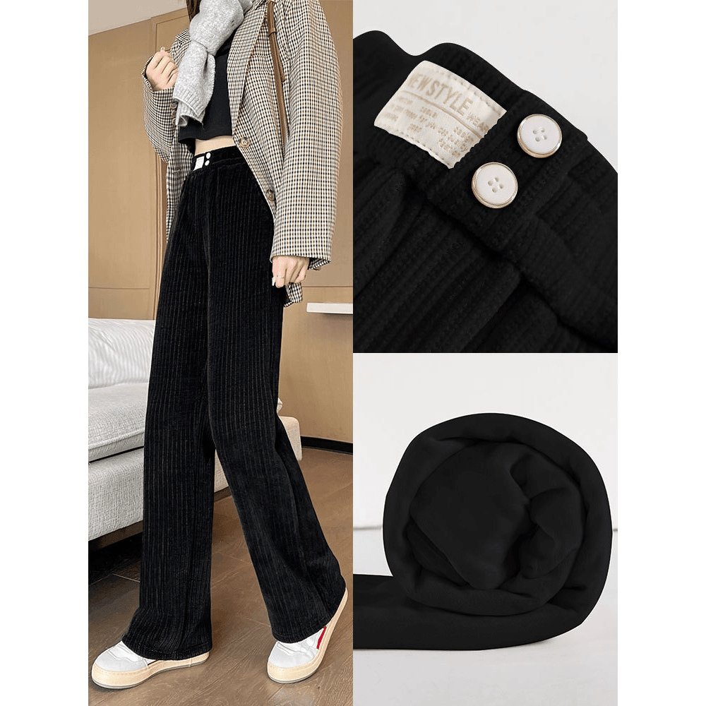 啄木鳥雪尼尔阔腿裤女新款休闲加绒窄版小个子直筒裤灯芯绒裤子