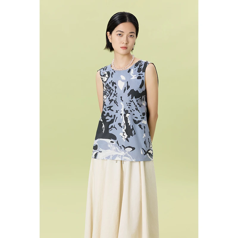 HERLAND她地 【潮汐】优雅气质撞色女夏新款百搭设计感外穿上衣