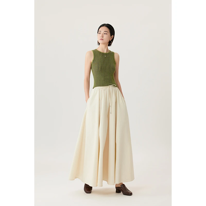 HERLAND她地  【氧气裙】松紧抽绳高腰半身裙气质百搭A字裙显瘦长裙