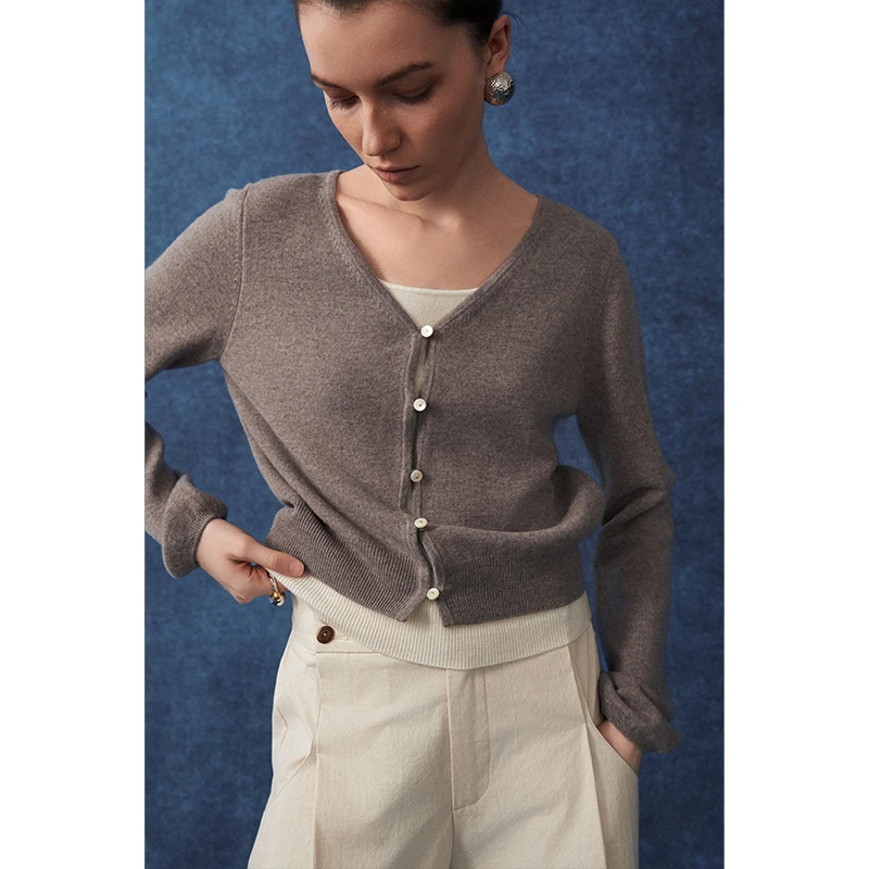 HERLAND她地【乐福】假两件针织开衫女慵懒风短款毛衣长袖外穿上衣