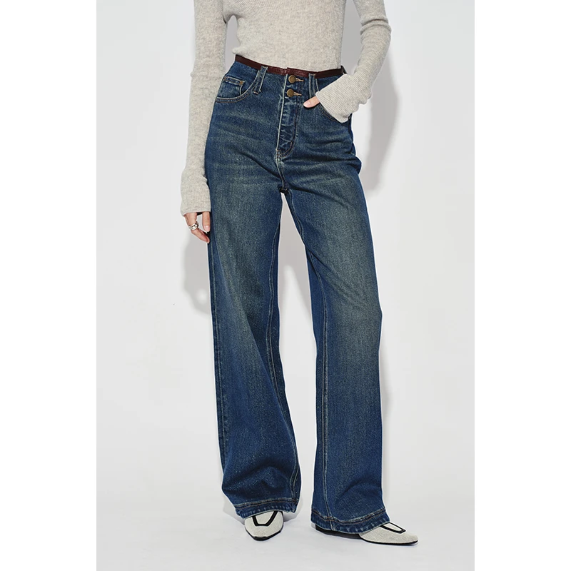 HERLAND她地【月老】直筒牛仔裤女慵懒松弛感宽松显瘦复古裤子