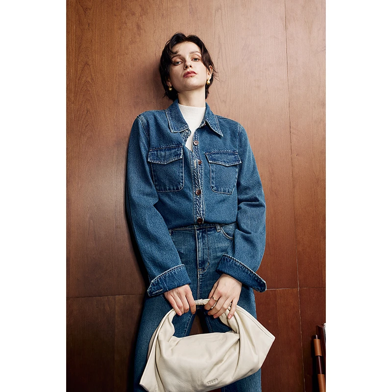 HERLAND她地【诺丁山】磨白水洗休闲夹克牛仔外套上衣新款秋装上衣