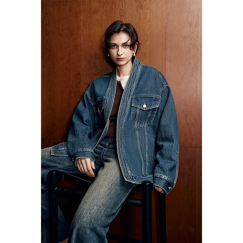 HERLAND她地  【颂山】 牛仔外套女秋冬百搭显瘦复古高级感上衣