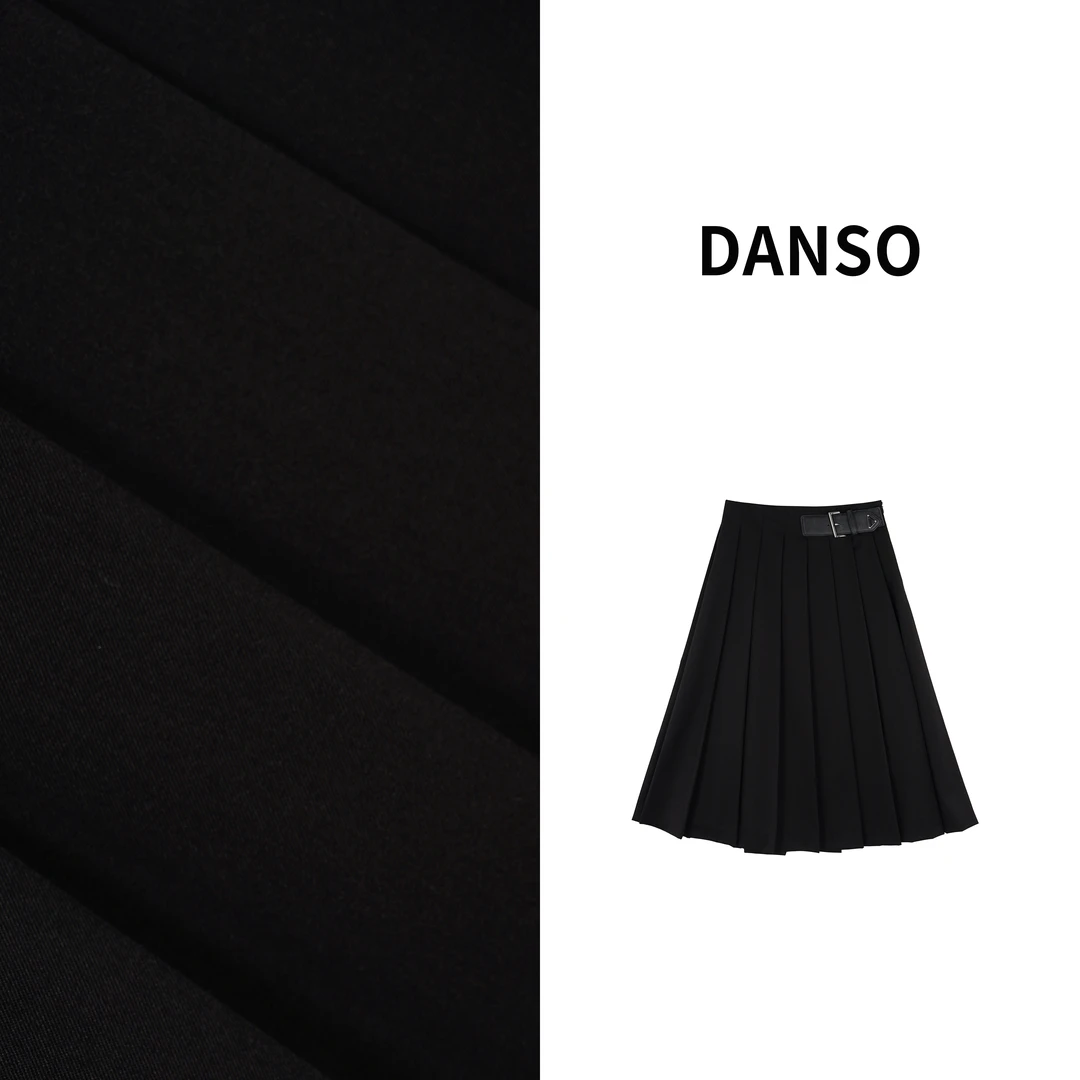 DANSO【三角标百褶裙】玉美华春季穿搭小众设计师腰带半身裙BT8326