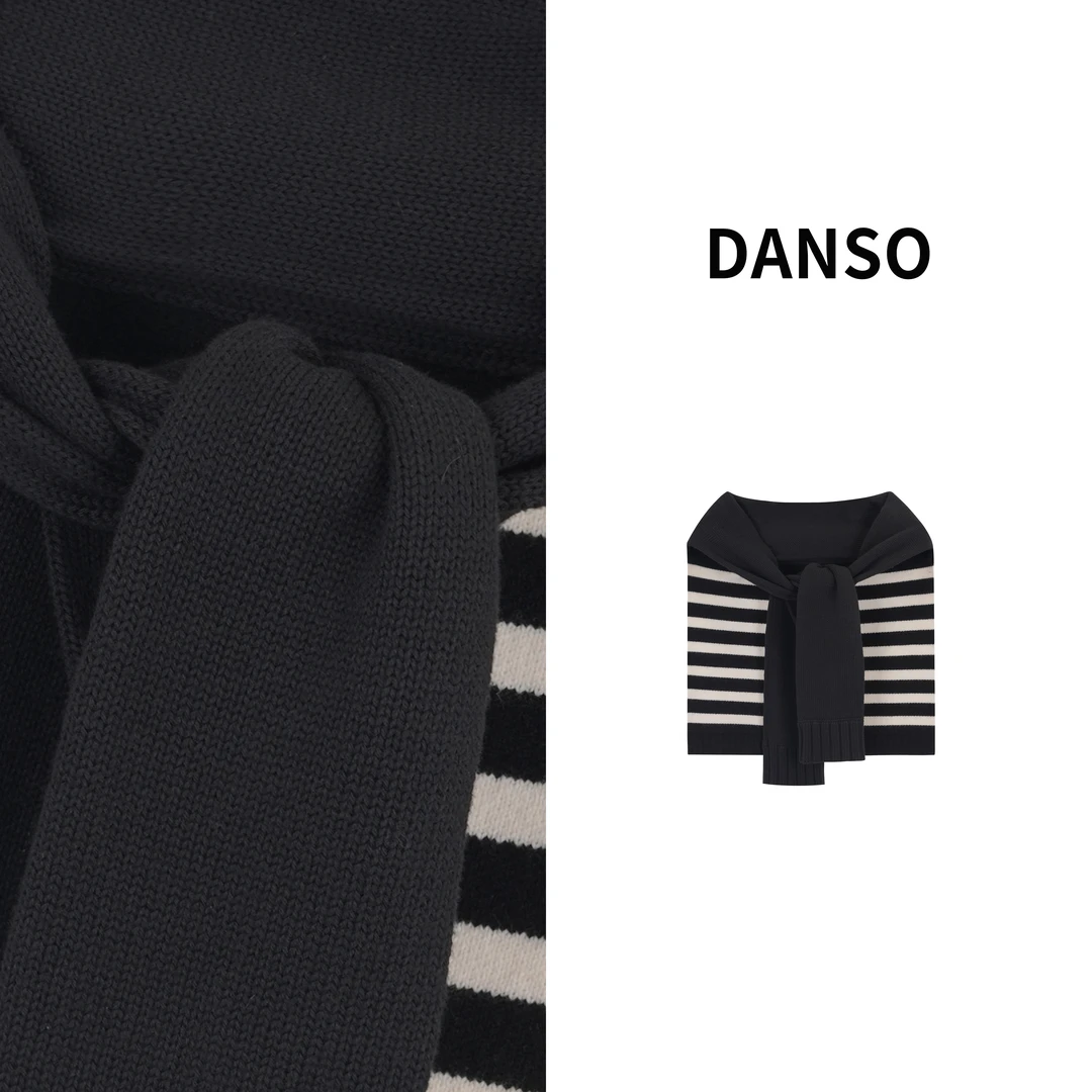 DANSO  【Totem* 披肩】早春穿搭新针织黑白条纹披肩  99634D