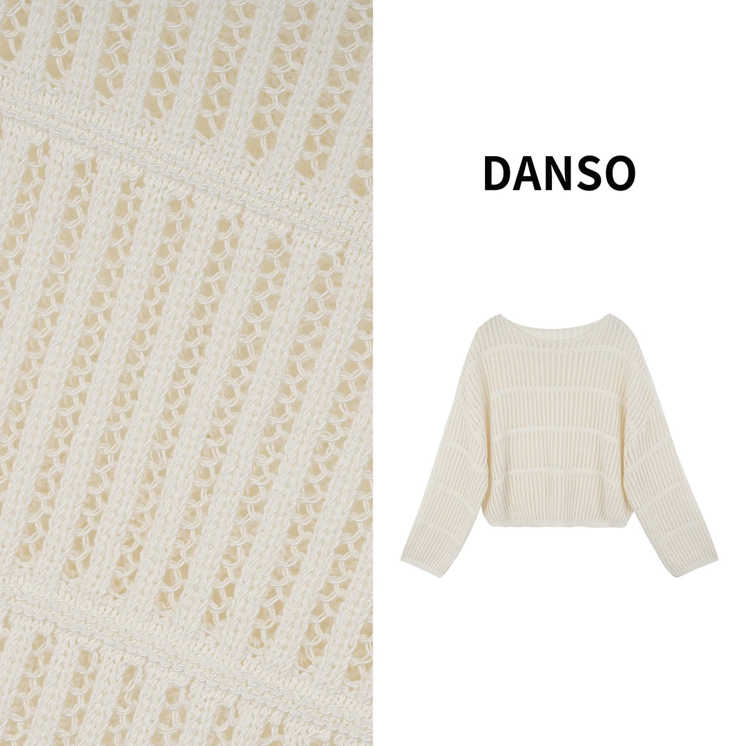 DANSO【心机镂空】玉美华夏季简约镂空长袖针织衫冰丝衫 YY0021