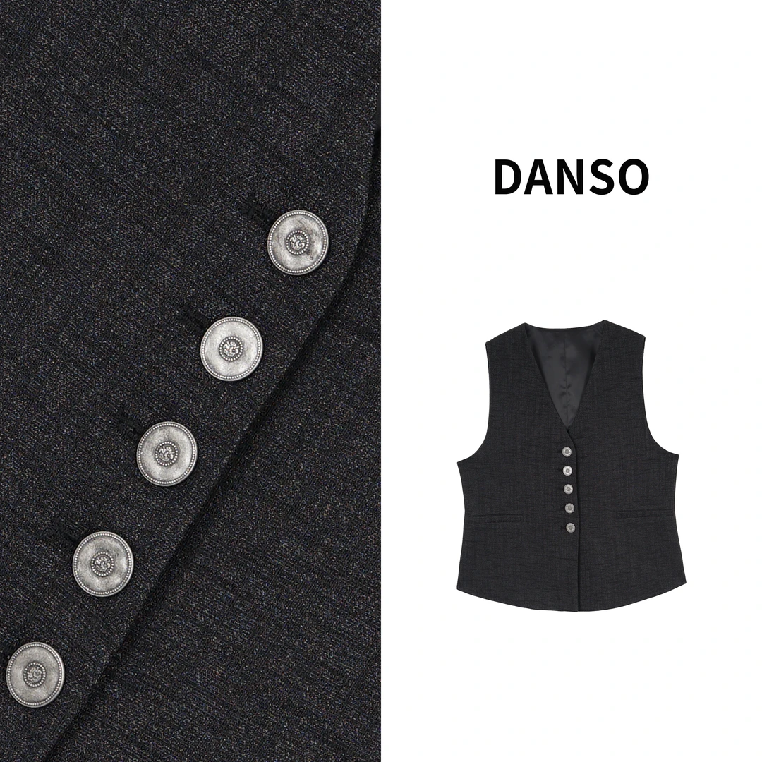 DANSO【政律佳人】小众设计老钱纹理千鸟格马甲夏季气质修身SW0461