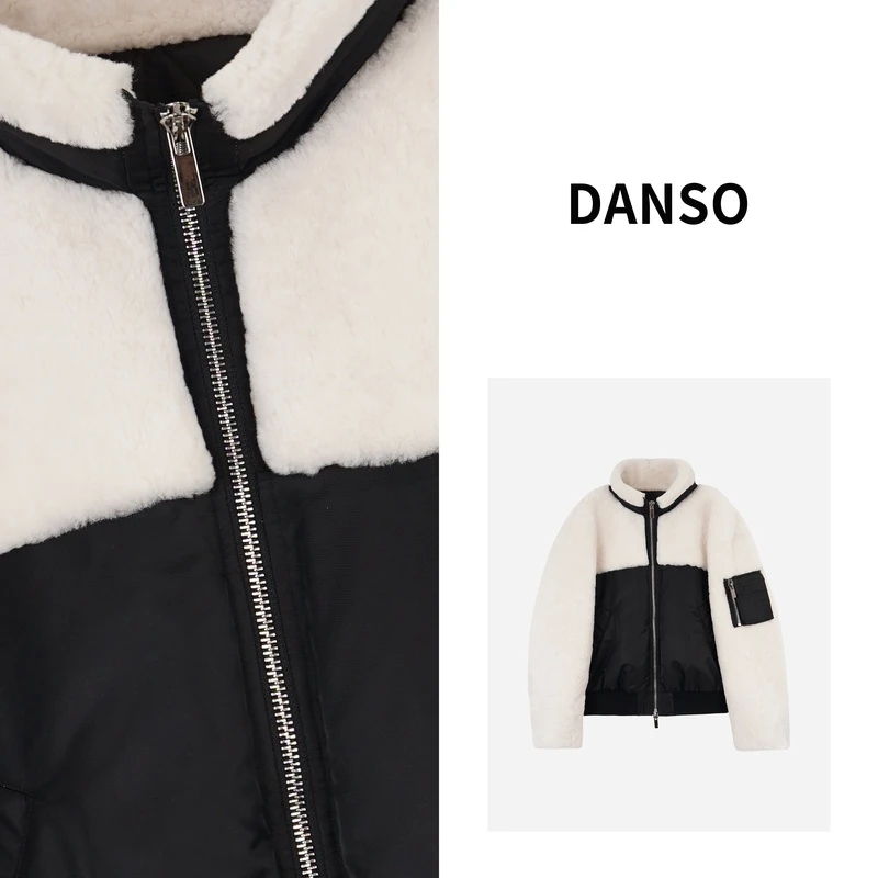 DANSO【伯克利】白鹅绒拼接皮毛一体大衣粒绒短外套  RD0086