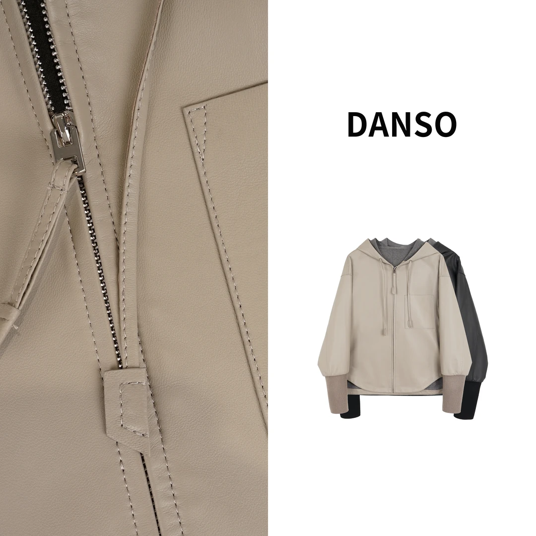DANSO【里昂】玉美华皮衣女外套春秋短款休闲宽松设计师SW0832