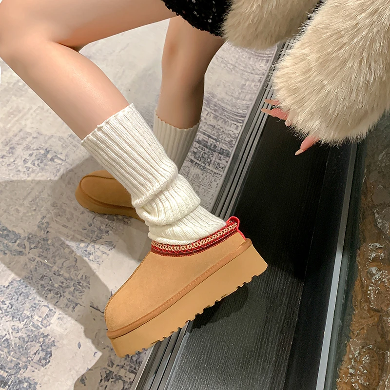民族风厚底真毛雪地靴女皮毛一体包头半拖鞋外穿加厚保暖懒人鞋