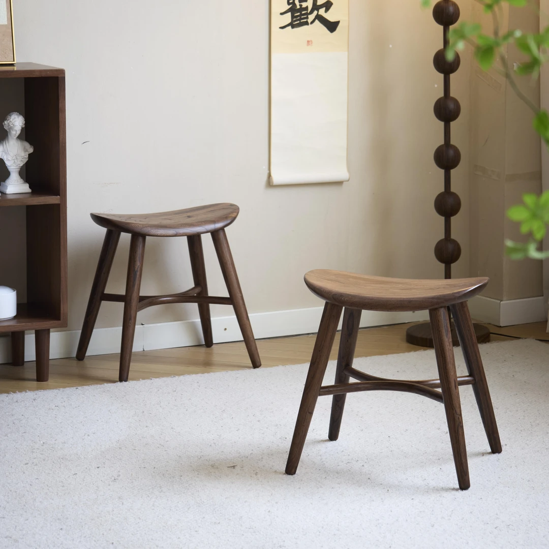 新中式实木小凳子家用客厅茶几矮凳榆木换鞋凳梳妆台化妆板凳