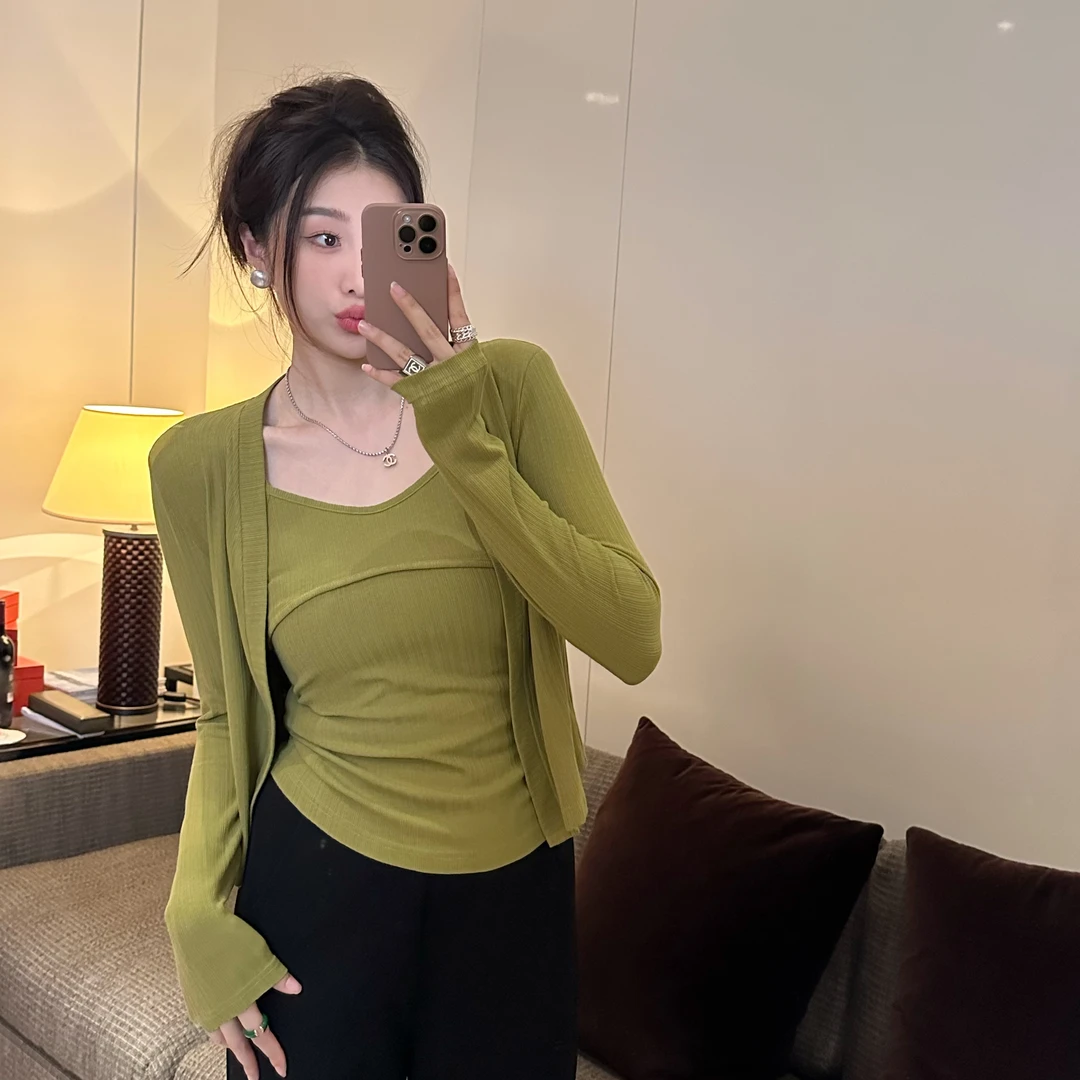 孕妇真两件套春秋新款外穿孕妇装针织上衣女3694（有垫肩可拆卸）