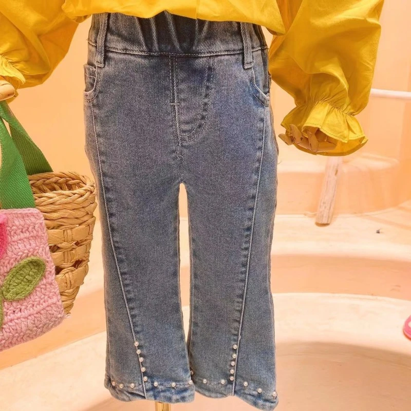 AK052女童春季牛仔裤2023纯色新款休闲牛仔