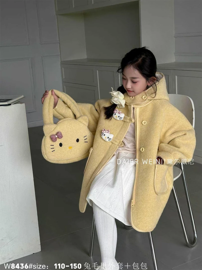 现货FF485女童冬季猫咪加绒加厚外套