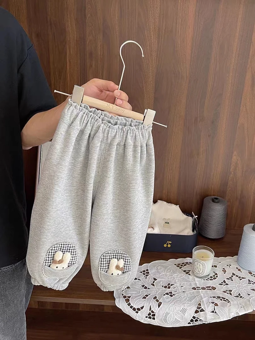 现货AC081女童冬季加绒立体兔子裤子