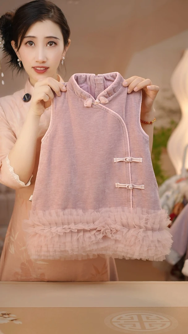 紫玫瑰 现货（不加绒不加棉）FF387女童冬季国风汉服马甲裙连衣裙