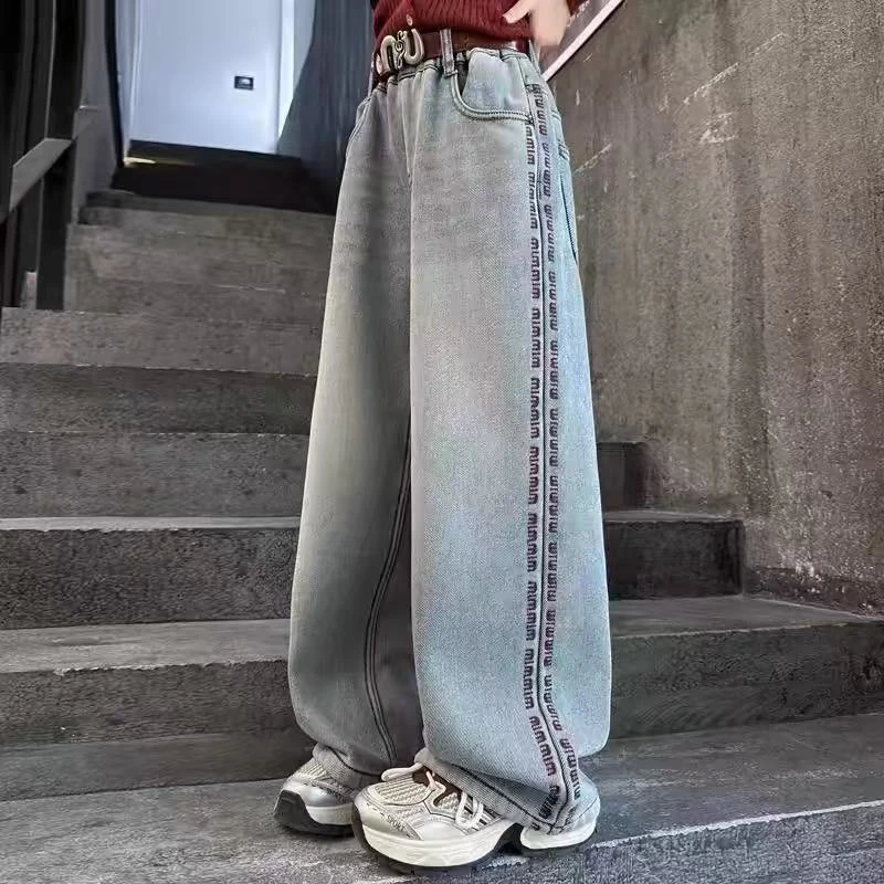 现货Z158女童冬季加绒牛仔裤