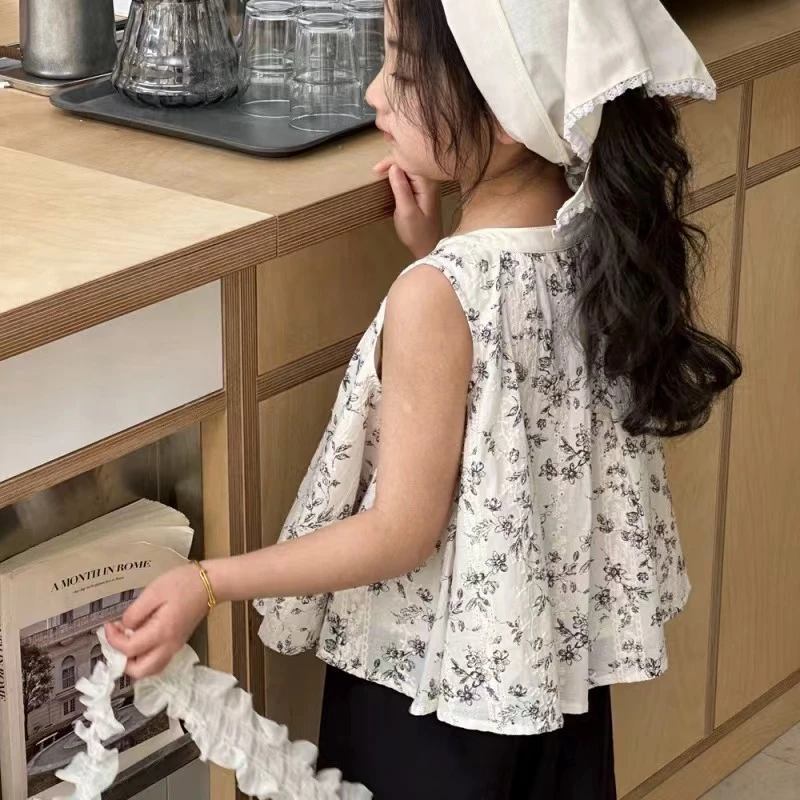 现货 九分裤套装 AC713女童夏季韩版森系套装 宽松上衣+九分