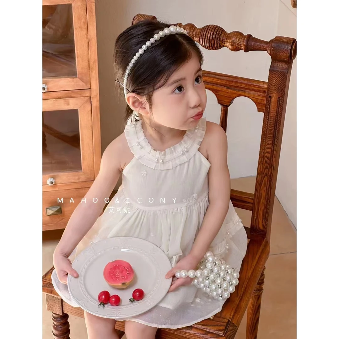【款号503】现货AC560女童夏季珍珠吊带连衣裙
