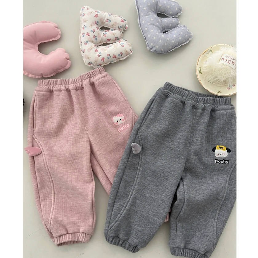 现货FF269女童冬季刺绣猫咪加绒卫裤