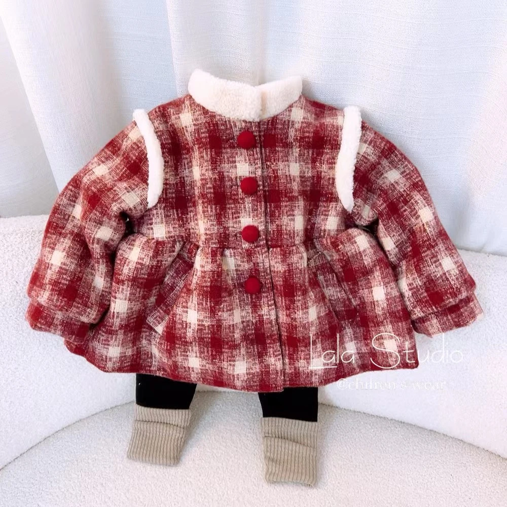 现货AC307女童冬季加绒格子外套
