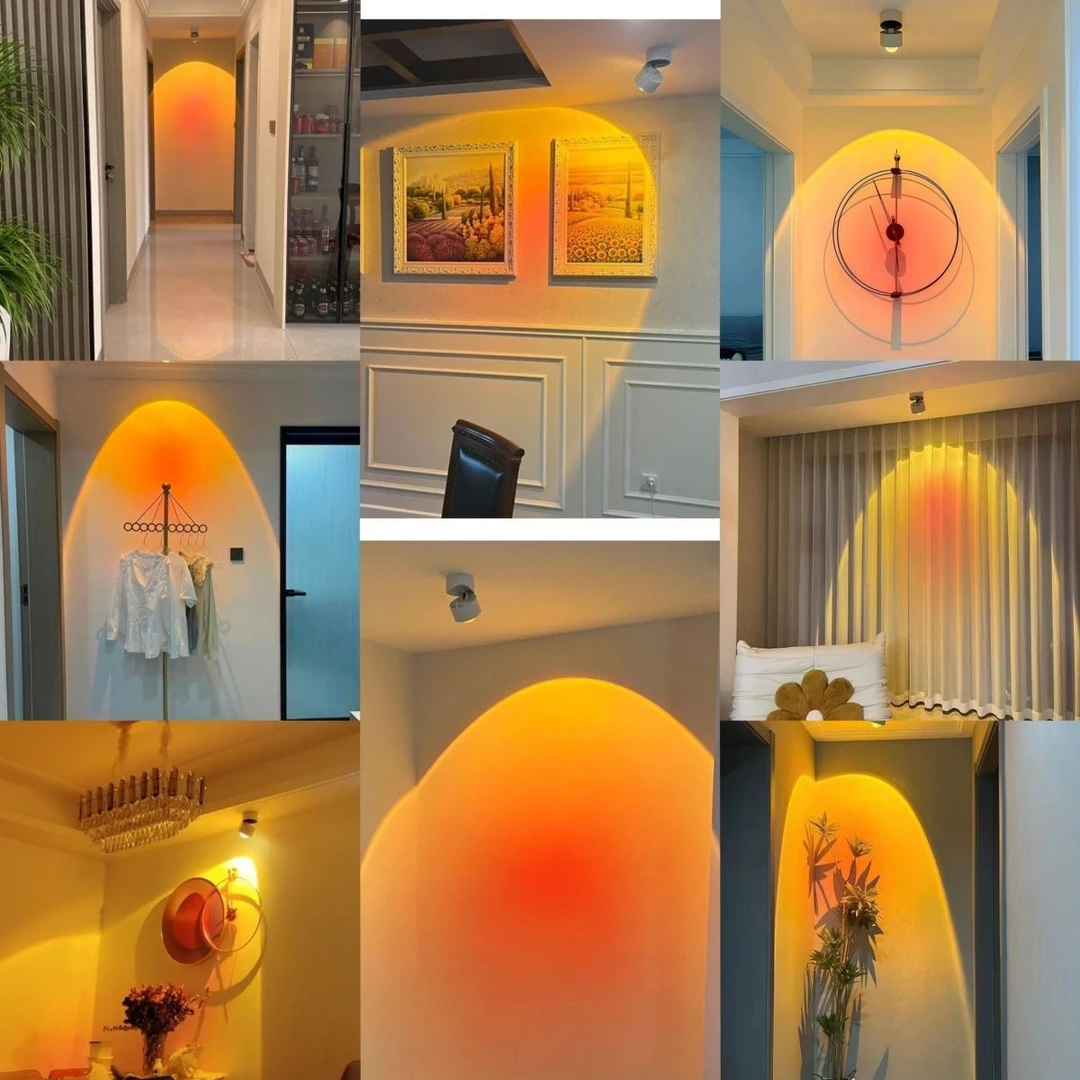 夕阳灯创意日落射灯客厅背景墙氛围落日灯可调角度明暗裝网红房间