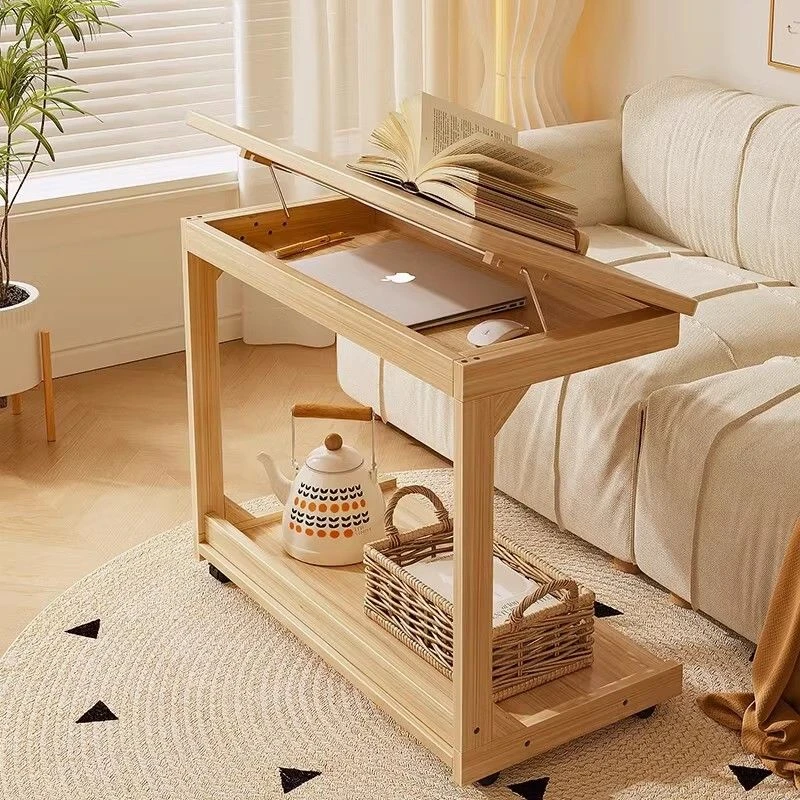 电脑桌实木可移动翻盖沙发边几卧室床双层家用懒人学习办公