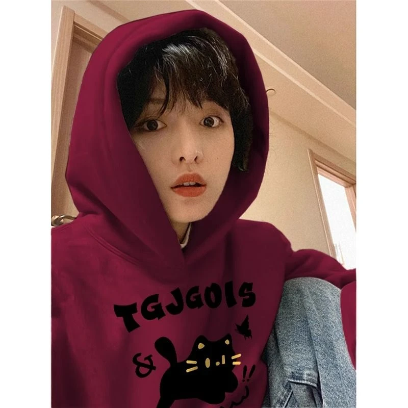 2024秋冬季百搭连帽宽松加厚韩版ins网红慵懒风学生银狐绒卫衣