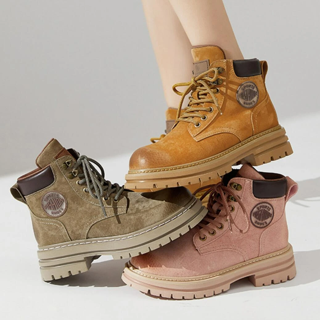 真皮马丁靴女短靴秋季新款头层猪皮户外徒步登山大黄靴工装靴子女