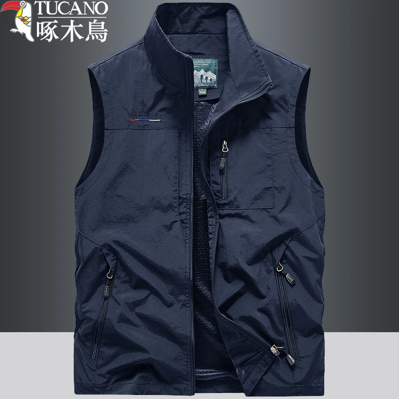 啄木鸟春季新款户外休闲马甲男士薄款多口袋马夹工装男士战术背心