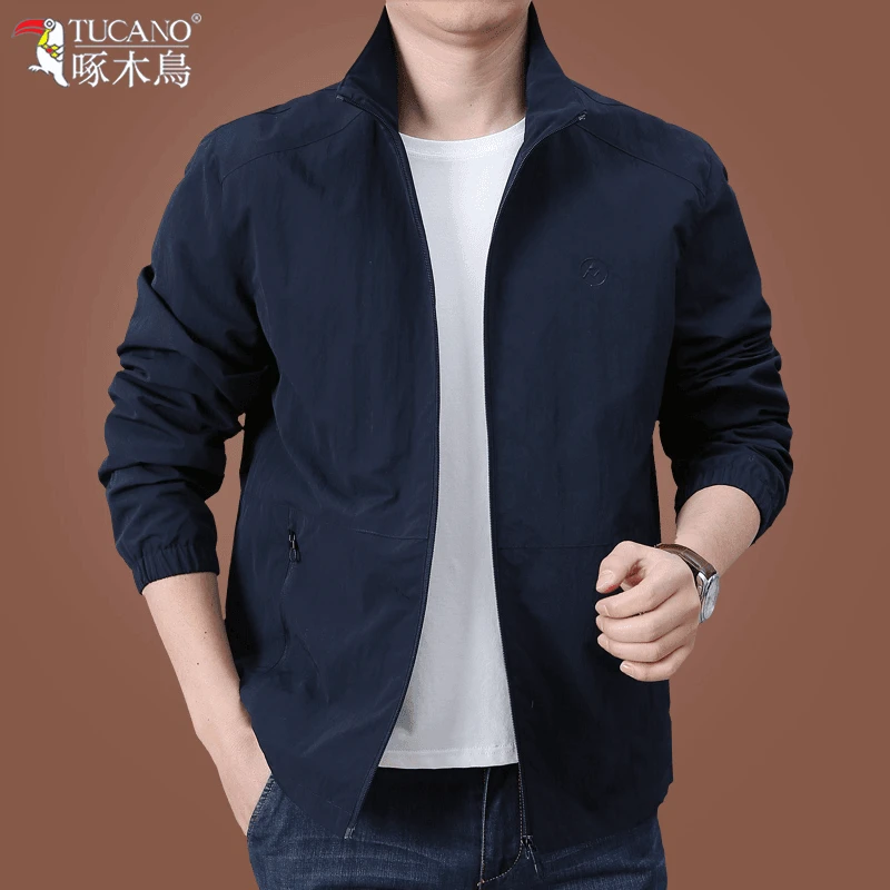 啄木鸟秋季新款商务夹克外套男休闲男款春装男士中年男装立领外套