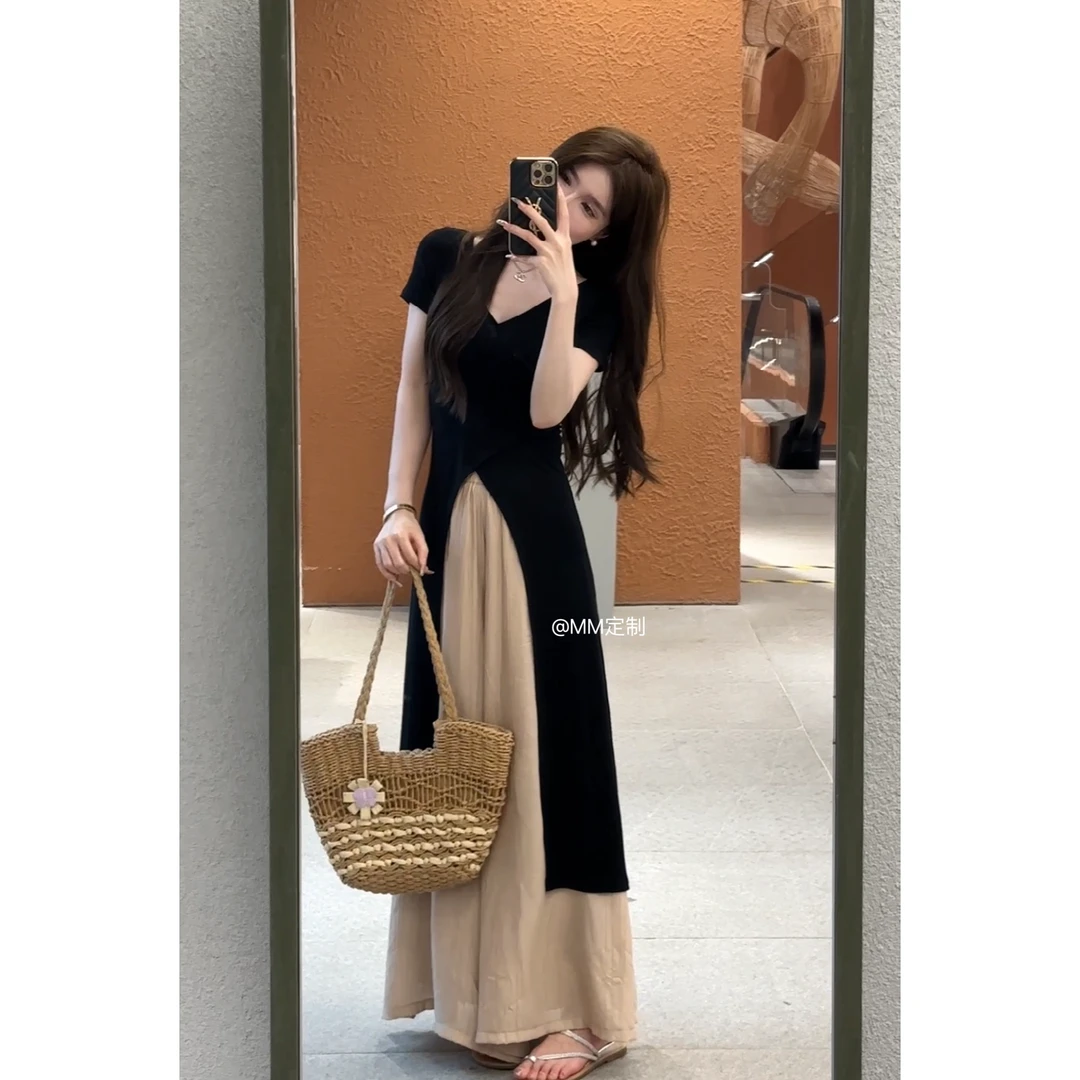 【城市街头】2024夏款显瘦气质开叉赫本风裤子A122