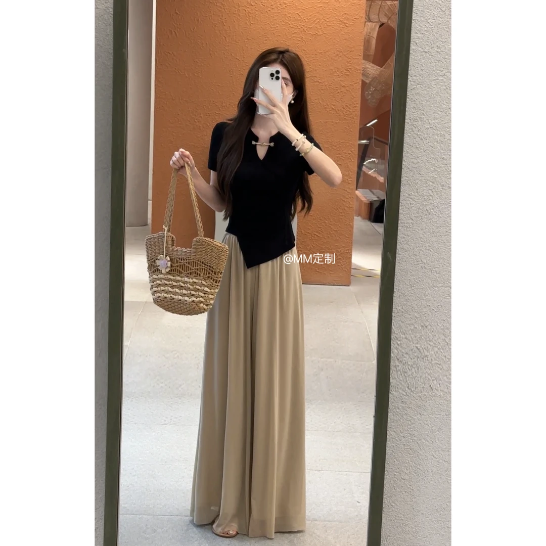 【曼城记忆】2024新款显瘦夏季不规则短袖复古气质上衣A132