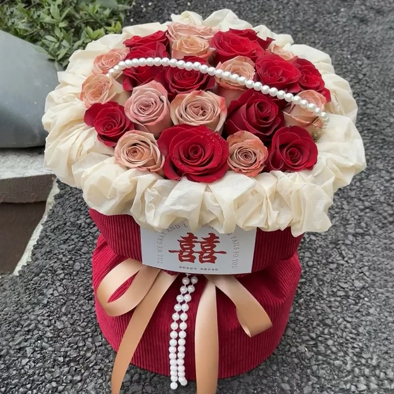 七夕情人节小香风丝绒针织布艺订婚花束包装材料红色包花布圆形