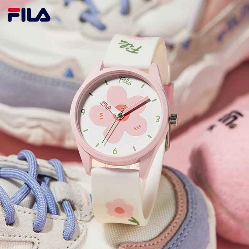 新品FILA斐乐手表女时尚百搭山茶花限量版硅胶防水初高中学生腕表