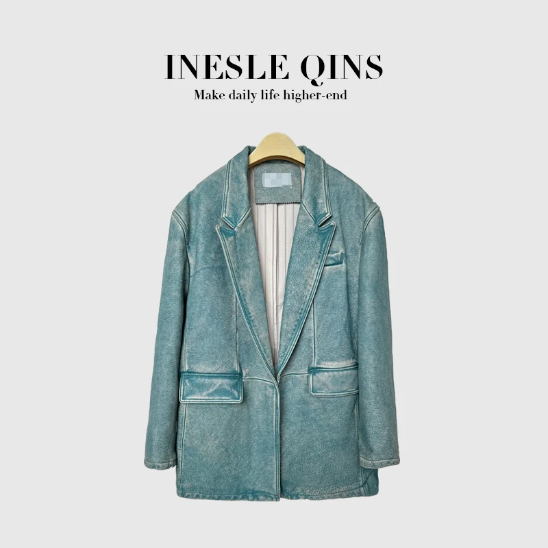 李嗨嗨 纯A级无涂层胎牛皮重水洗工艺真皮皮衣中长款外套 9802