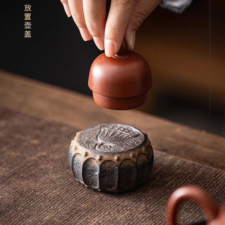 创意荷花鼓盖置托陶瓷复古茶壶盖子托架盖碗盖托茶道茶具配件镇纸