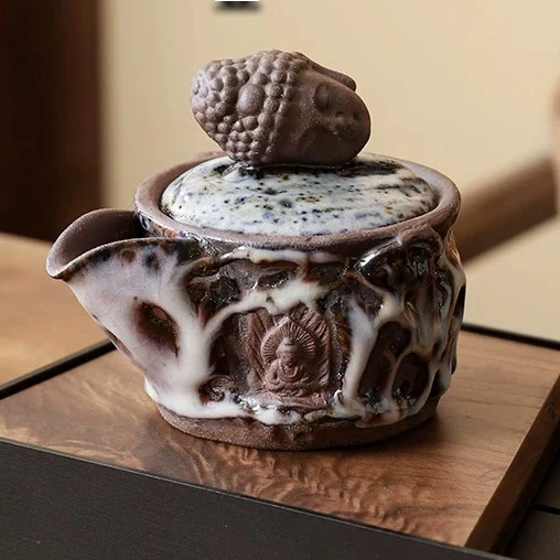 志野柴烧无相手抓壶敦煌盖碗茶杯粗陶泡茶壶高档收藏品送长辈礼物