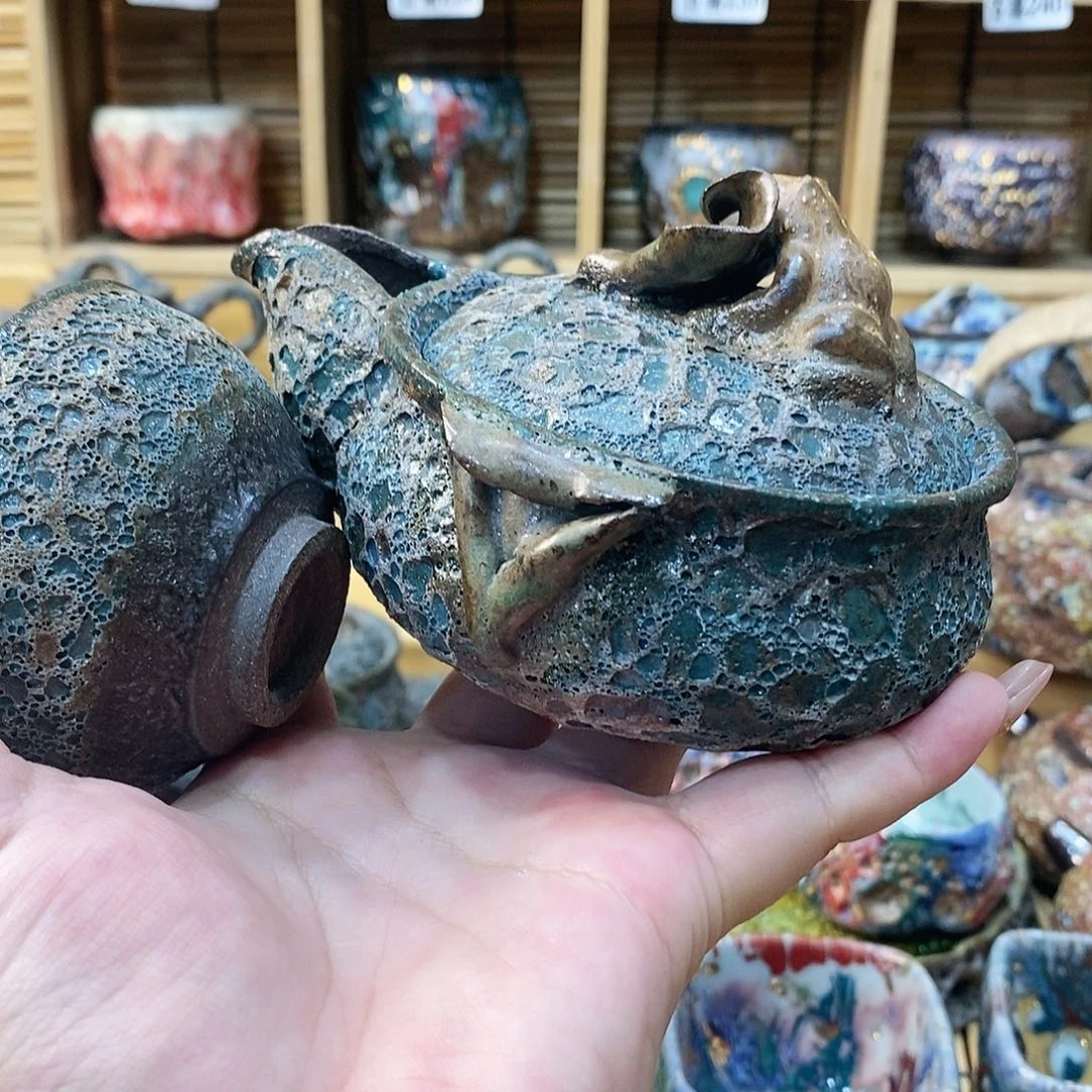 志野柴烧古喜茶器