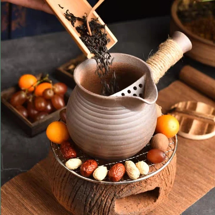 粗陶侧把壶围炉煮茶罐罐茶壶耐高温陶瓷大容量公道杯复古烧水壶