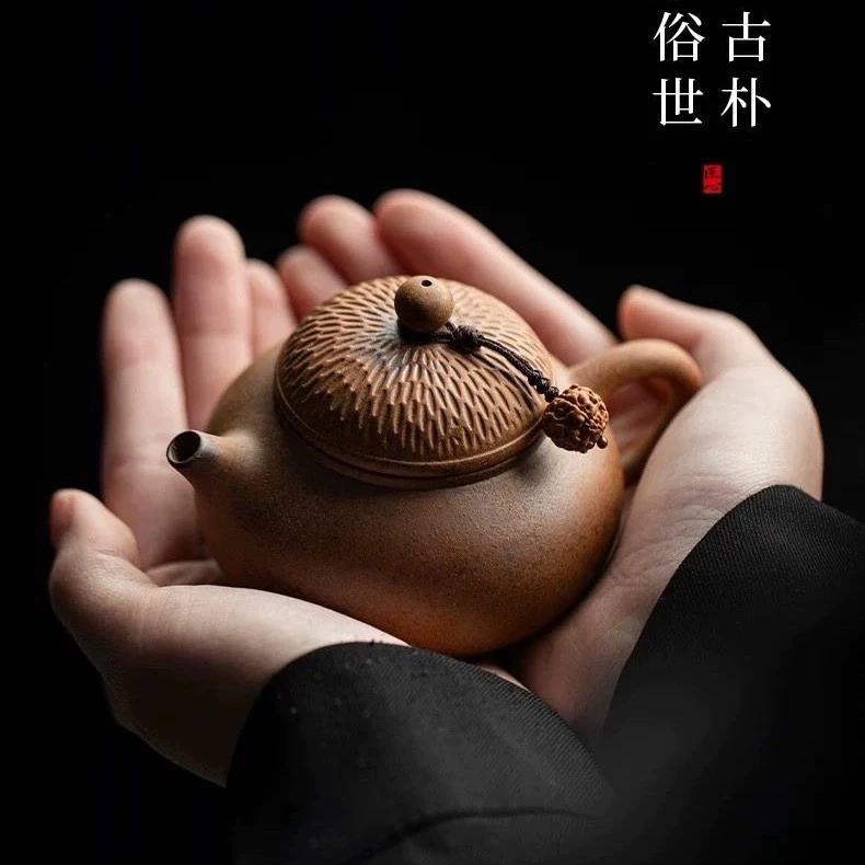 川冶.小梨壶老岩泥原矿无釉斑驳茶壶泡茶壶粗陶类紫砂古风复古